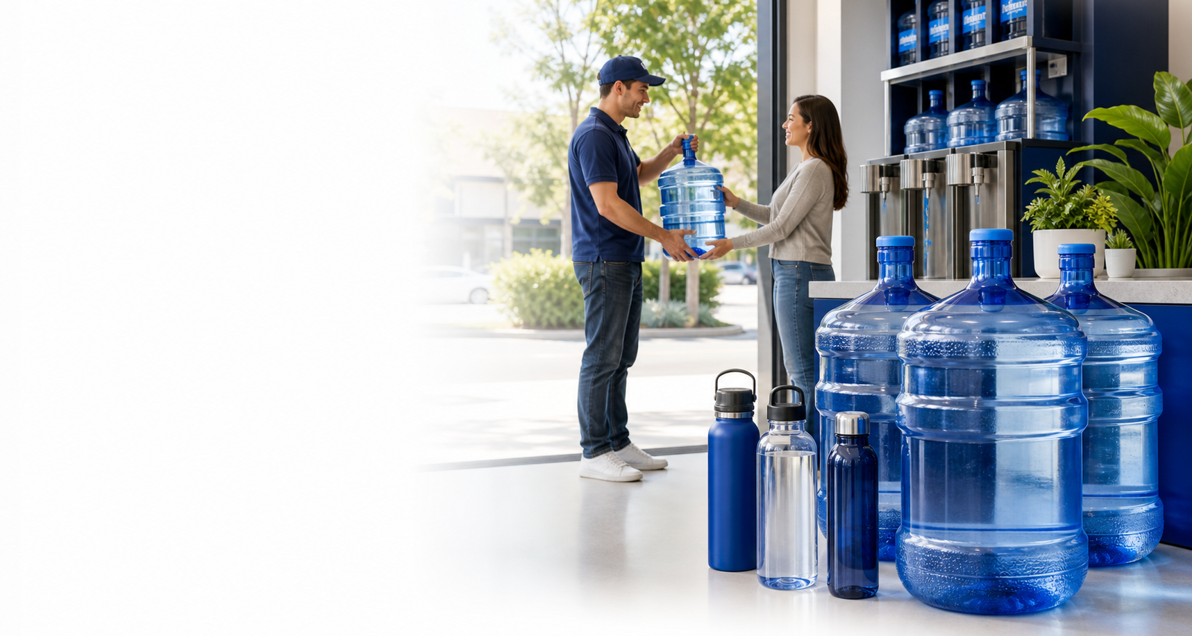 Water jugs and bottles ready for refill and delivery